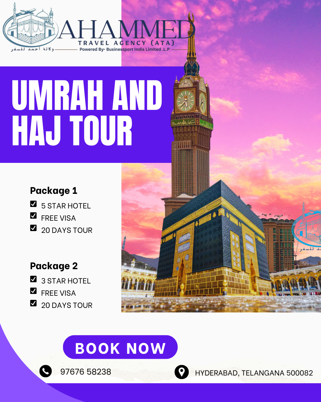 Purple and White Modern Umrah and Haj Tour Instagram Post